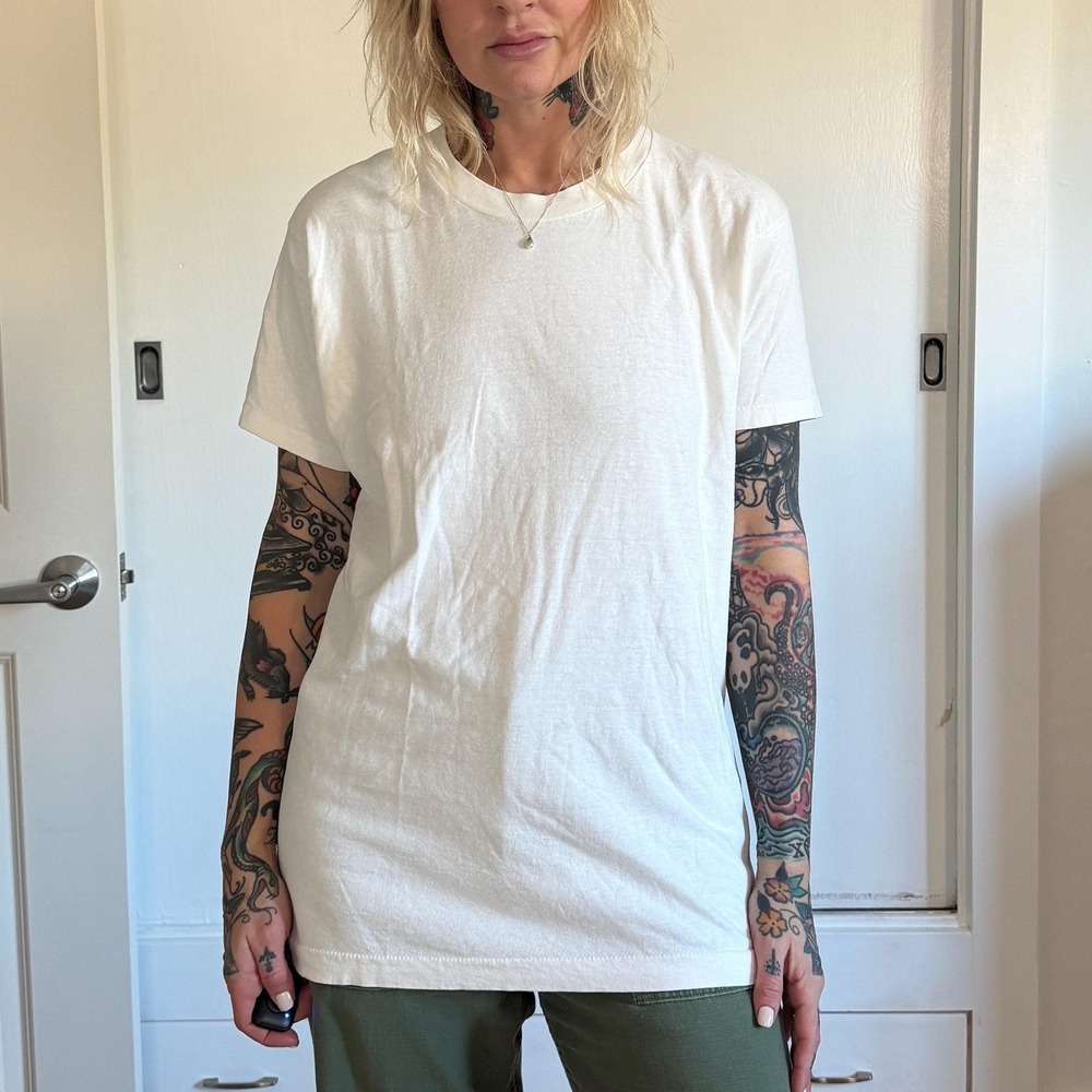 Vintage 1980s off White cotton blank‎ t-shirt